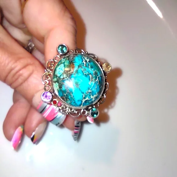Turquoise style ring. 7 1/2 - Picture 1 of 4